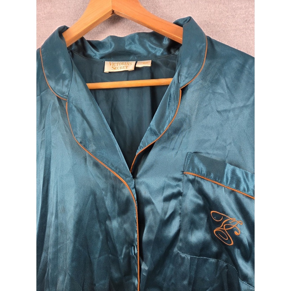 VICTORIAS‎ SECRET Vintage Gold Label Sleep Shirt L Satin Lingerie Buttons Emblem